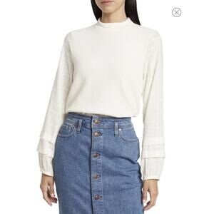 NWT Madewell Ivory Ribbed Knit Top 1X Sheer Puff Sleeve Blouse